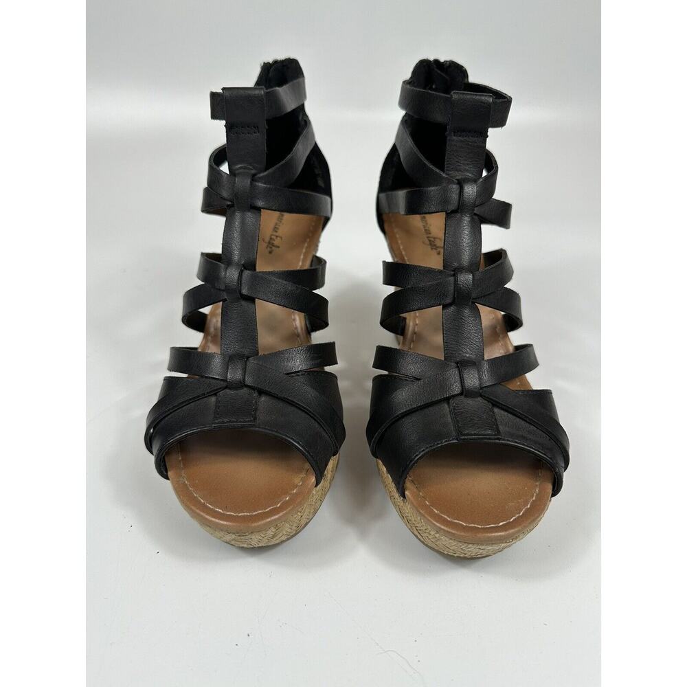 American Eagle Shoes Womens Size 8 Black Wedge Strappy Casual Dressy